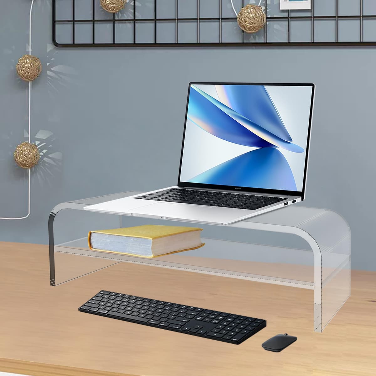 Suport monitor acrilic guofa 2 niveluri, stand ergonomic pentru laptop, ecran, calculator, PC (39 x 20 x 12.6 cm)