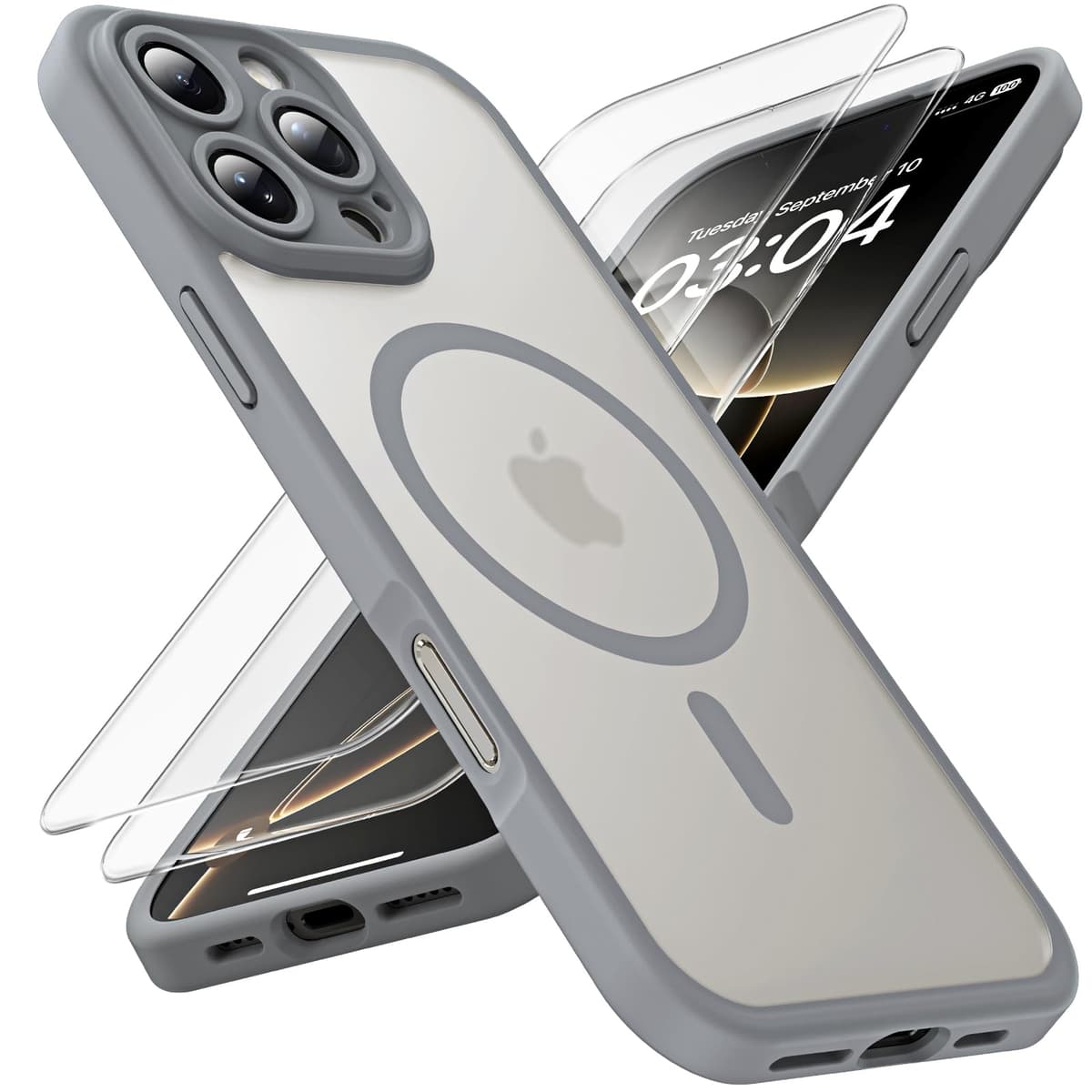 Set TOCOL 3în1 husă iPhone 16 Pro MagSafe 2 folii sticlă protecție completă ecran cameră