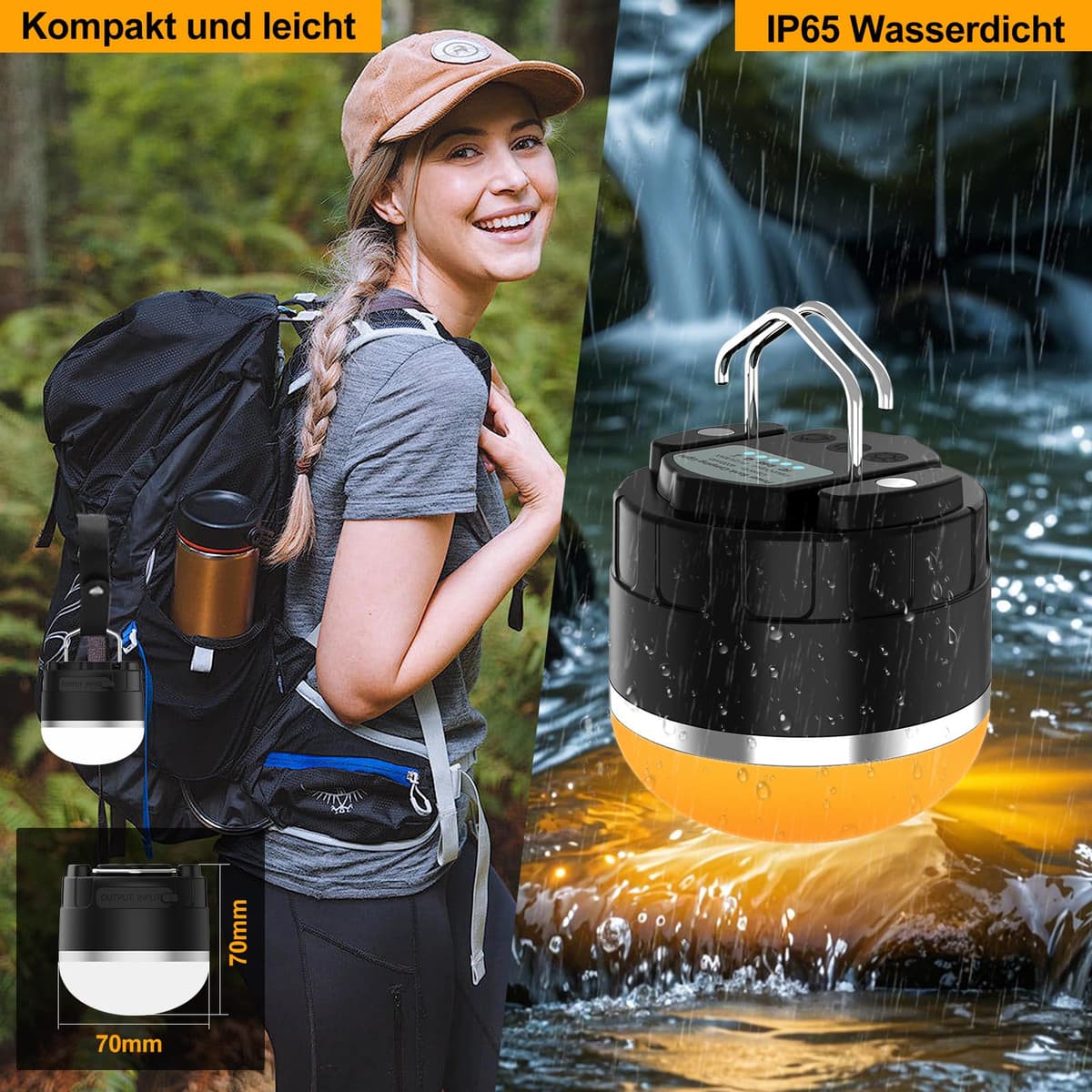 Lampă camping LED TSOCOS reîncărcabilă 4000mAh portabilă 4 moduri neagră indoor