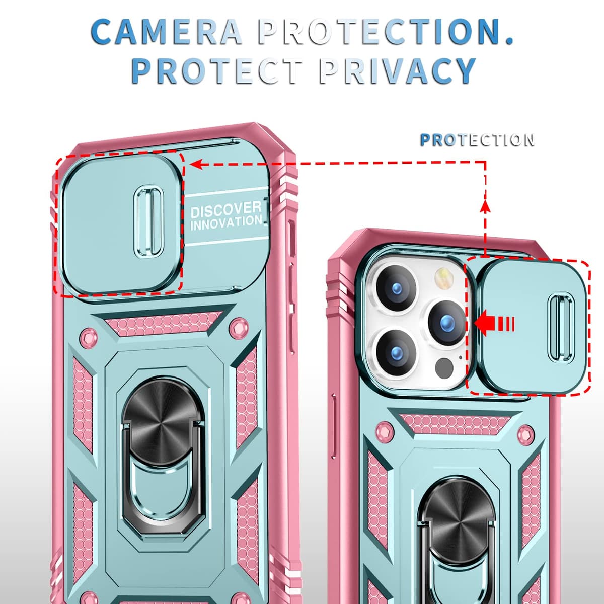 Husă Whyzshiyi iPhone 14 Pro Max albastră protecție cameră militar stand