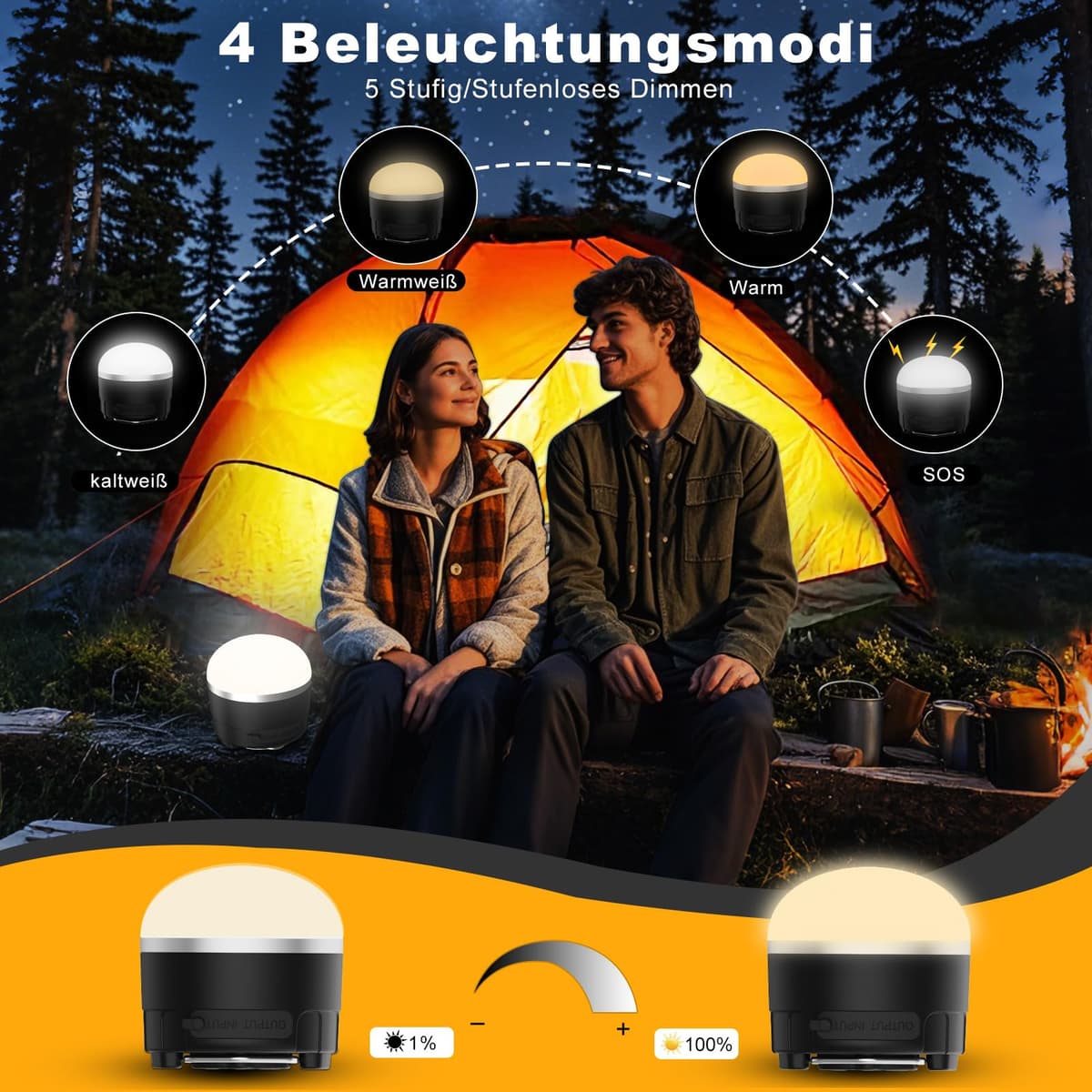 Lampă camping LED TSOCOS reîncărcabilă 4000mAh portabilă 4 moduri verde outdoor