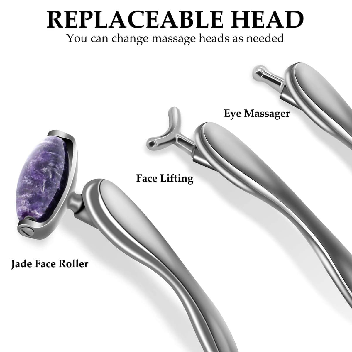 Roller facial jade ROMALOVE masaj ochi anti-îmbătrânire violet argintiu instrument frumusețe
