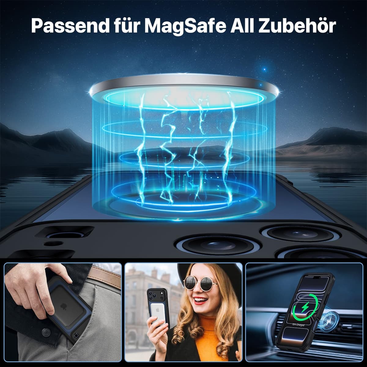 Husă CENHUFO iPhone 17 Pro MagSafe protector sticlă 9H securizată neagră completă