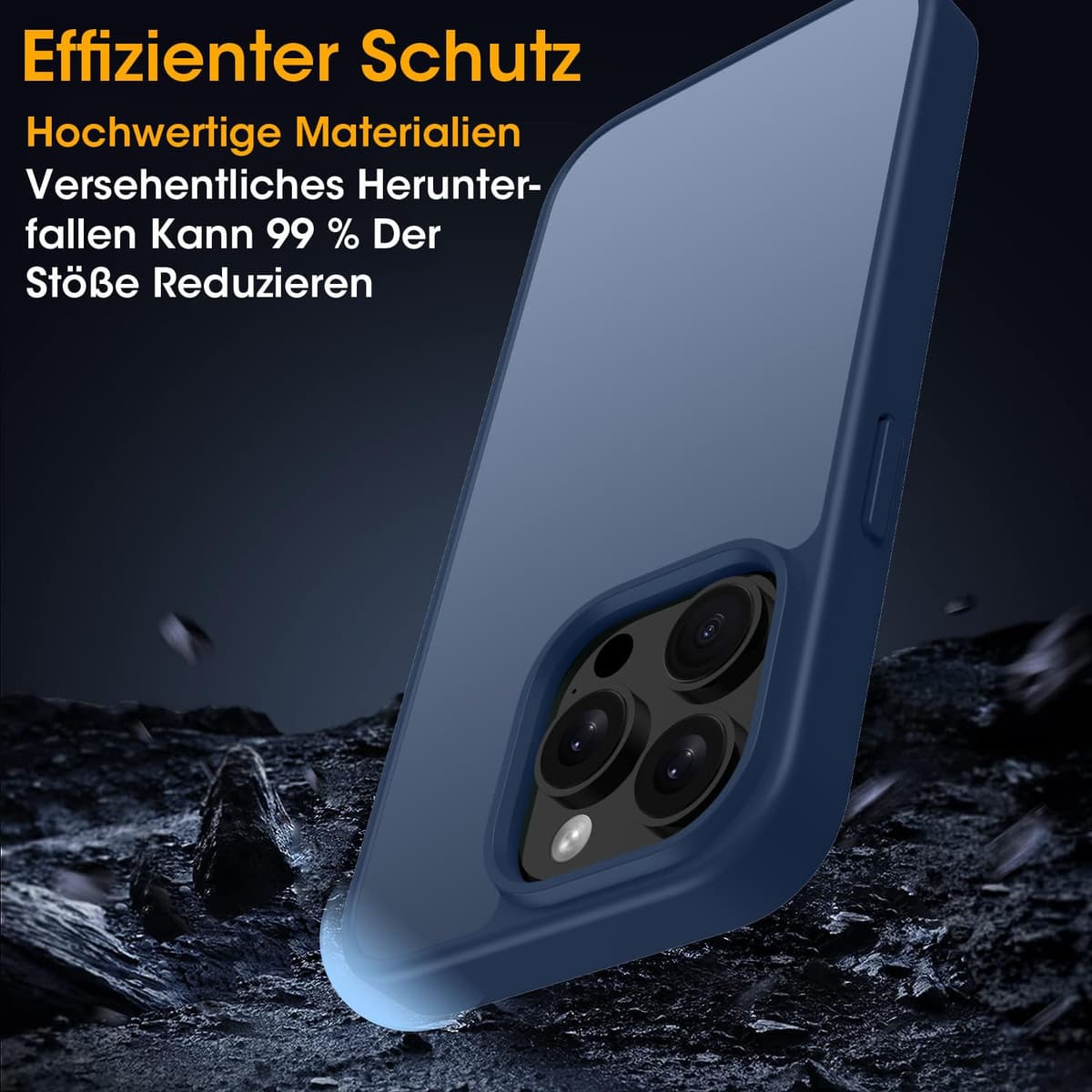 Husă mată Andwing iPhone 14 Pro Max 6.7" standard militar protecție cădere, spate transparent mat anti-amprente, albastru închis
