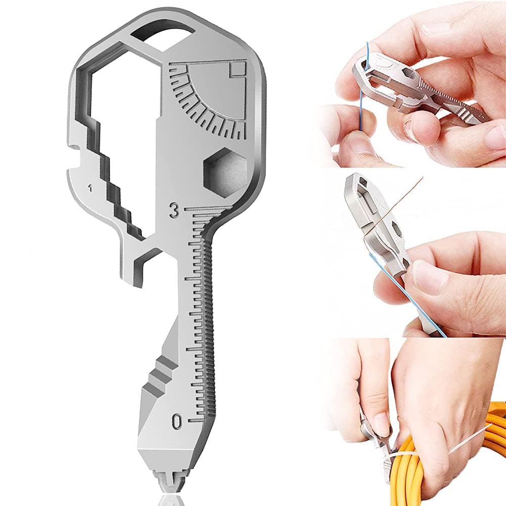 Unealtă multifuncțională Shao hua 24-in-1 inox formă cheie, portabil buzunar, instrument supraviețuire urgență, desfăcător sticle, argintiu