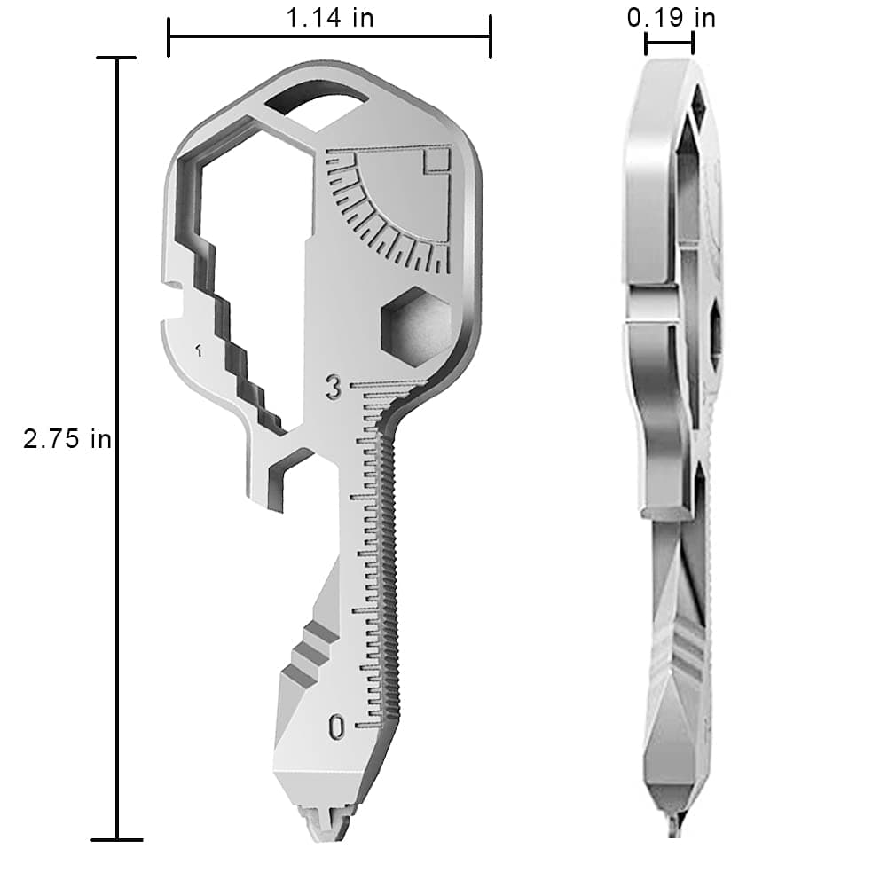Unealtă multifuncțională Shao hua 24-in-1 inox formă cheie, portabil buzunar, instrument supraviețuire urgență, desfăcător sticle, argintiu