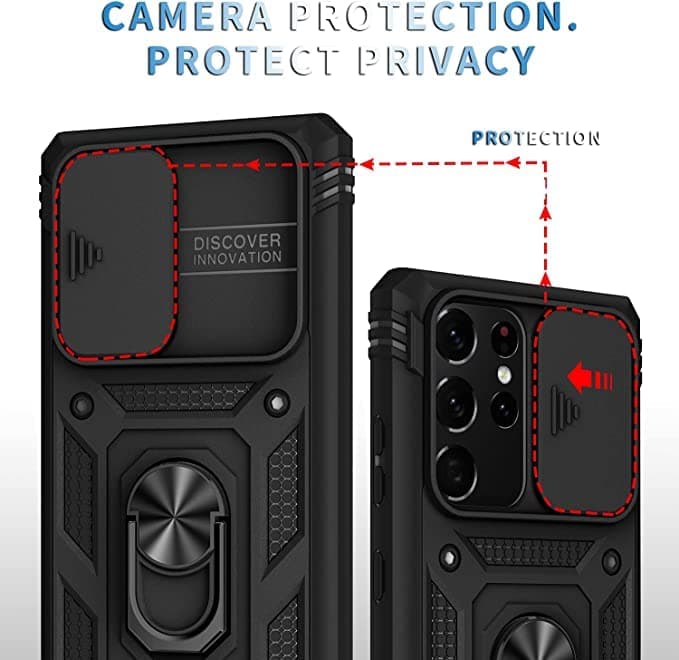 Husă Whyzshiyi Samsung S22 Ultra 5G neagră inel rotativ stand anti-șoc militar