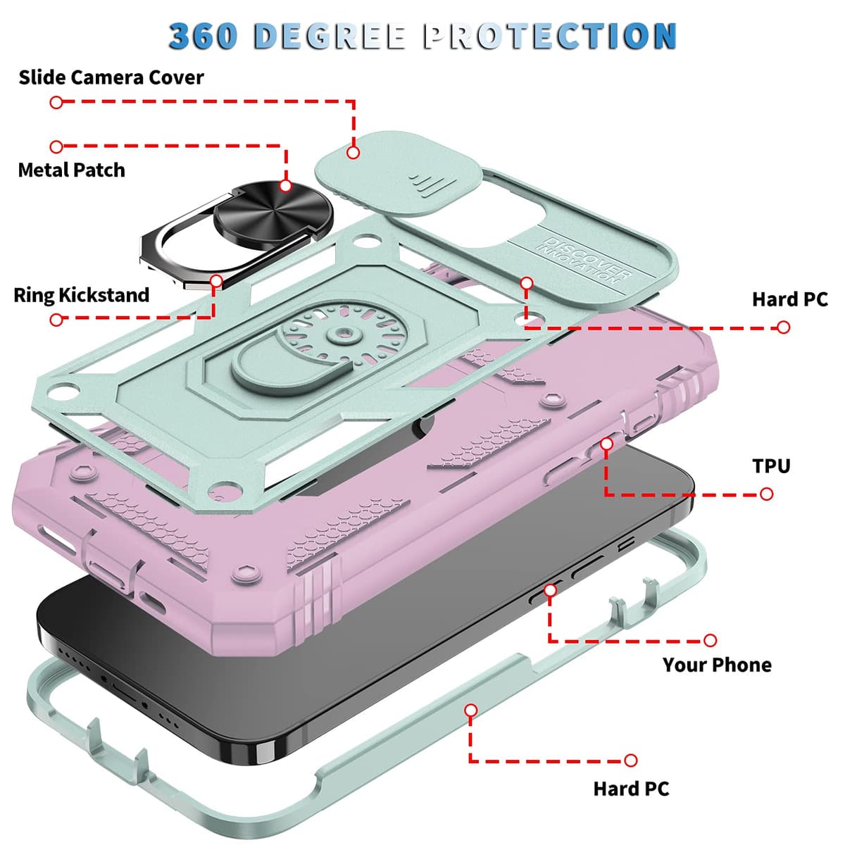 Husă Whyzshiyi iPhone 12 neagră cameră glisantă militar anti-șoc stand