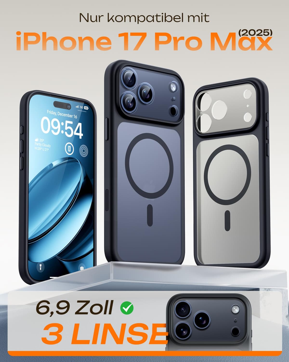 Husă TOCOL iPhone 17 Pro Max MagSafe control cameră anti-șoc translucidă mată neagră