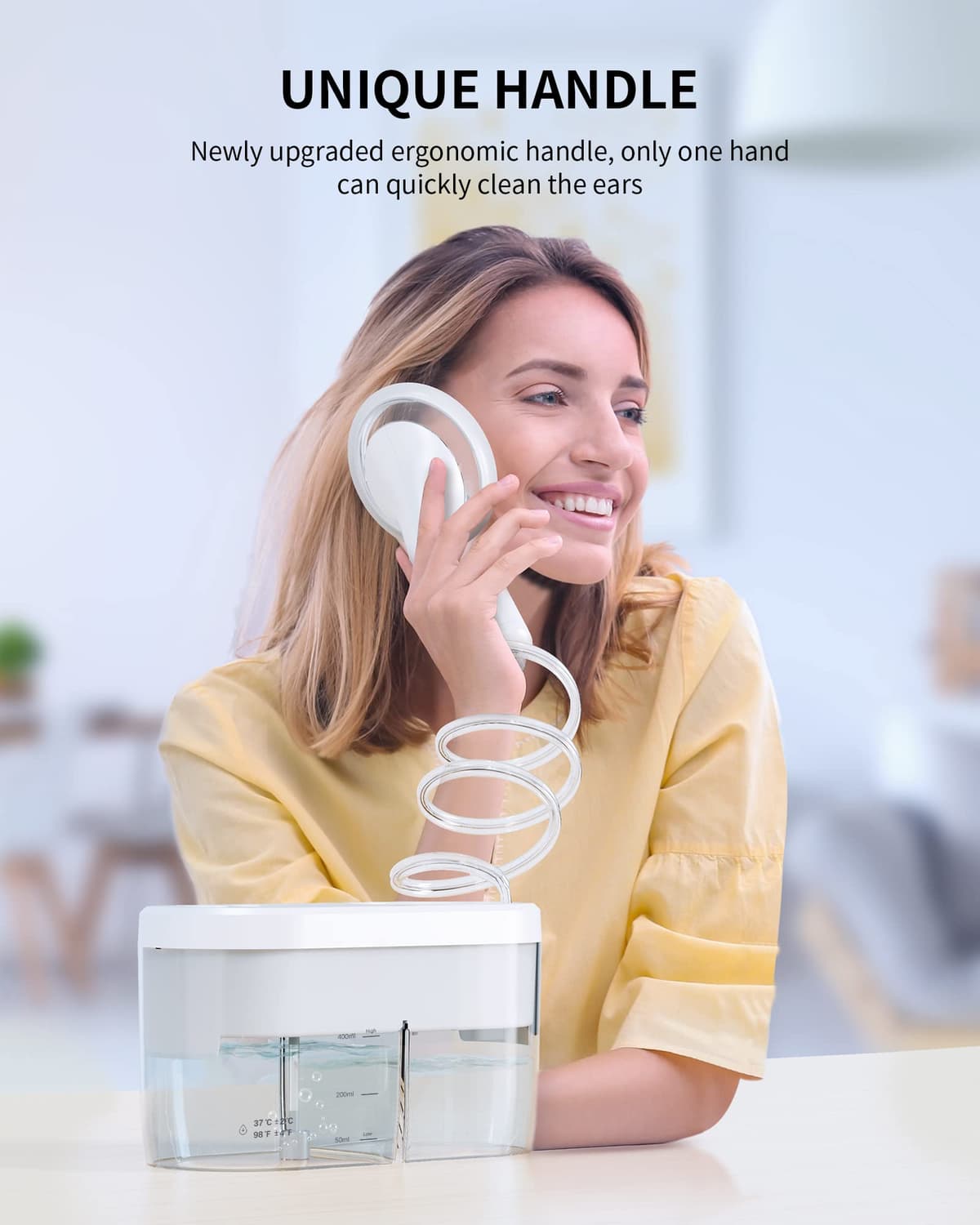 Curățător electric urechi KAUGIC, kit cu sistem drenaj și 4 moduri curățare, sigur și eficient pentru adulți și copii