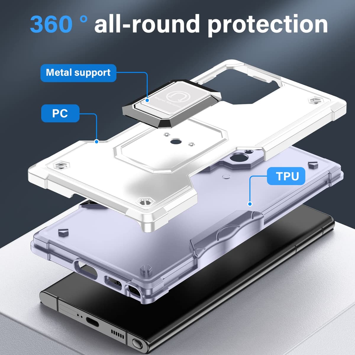 Husă Whyzshiyi Samsung S21 Ultra 5G verde inel rotativ anti-șoc stand