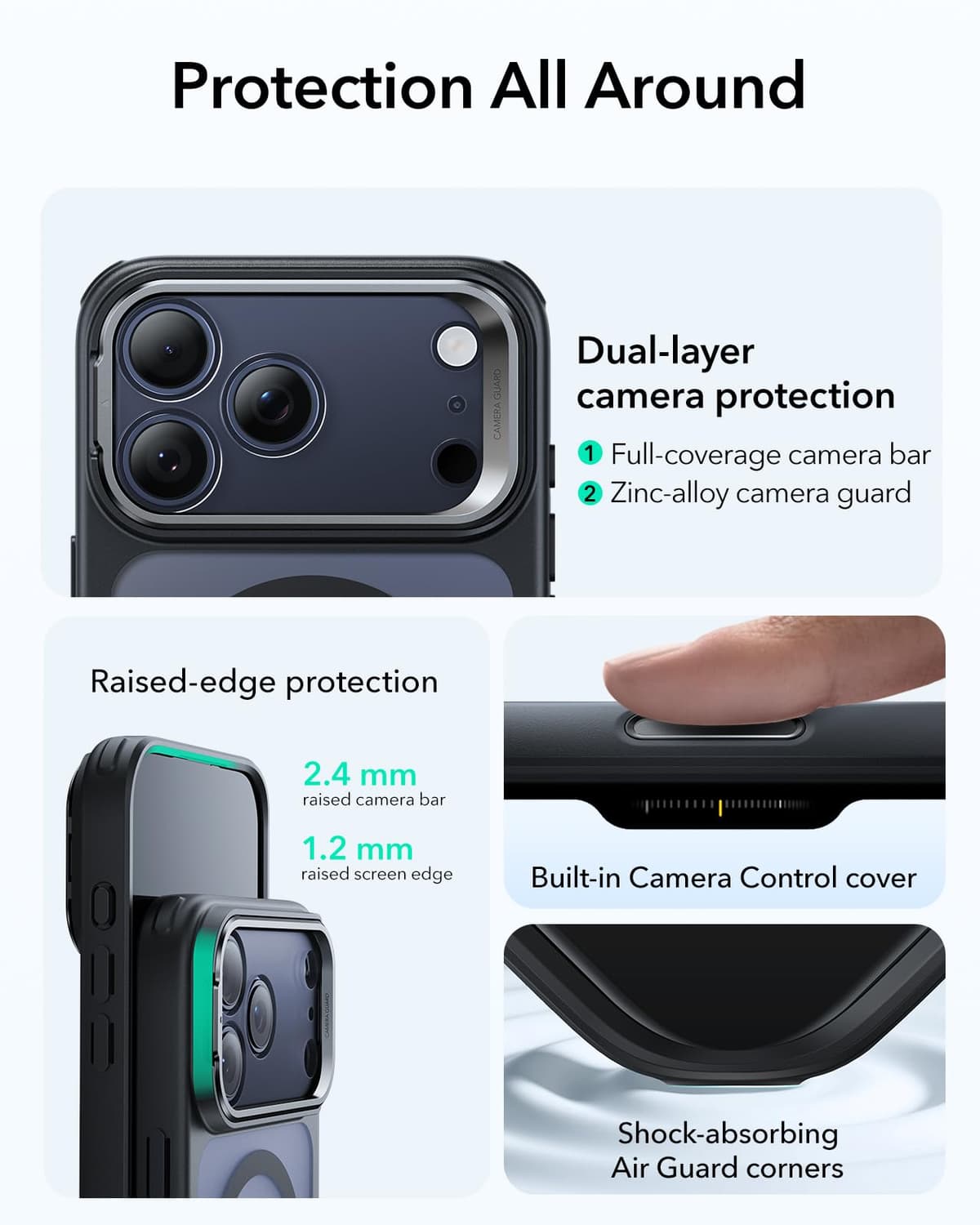 Husă ESR iPhone 17 Pro Max calitate militară MagSafe, cu suport integrat ascuns, spate anti-zgâriere, negru mat