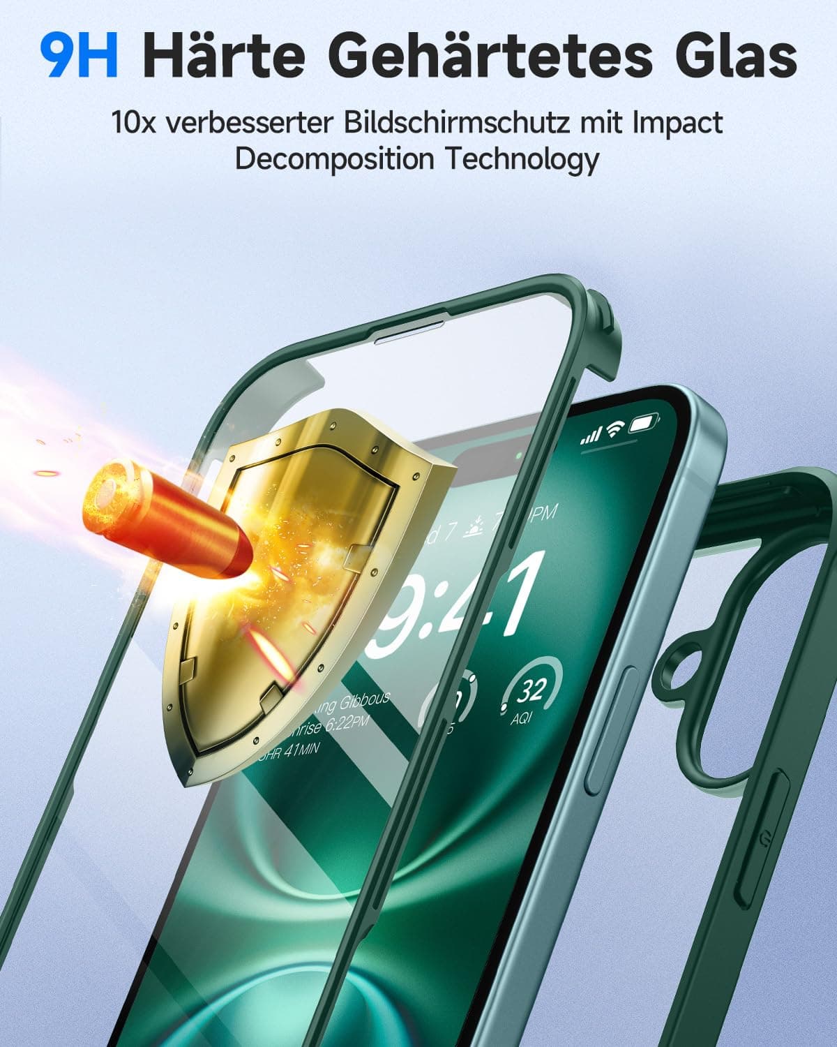 Husă seacosmo iPhone 16 verde protector sticlă securizată anti-șoc integrat