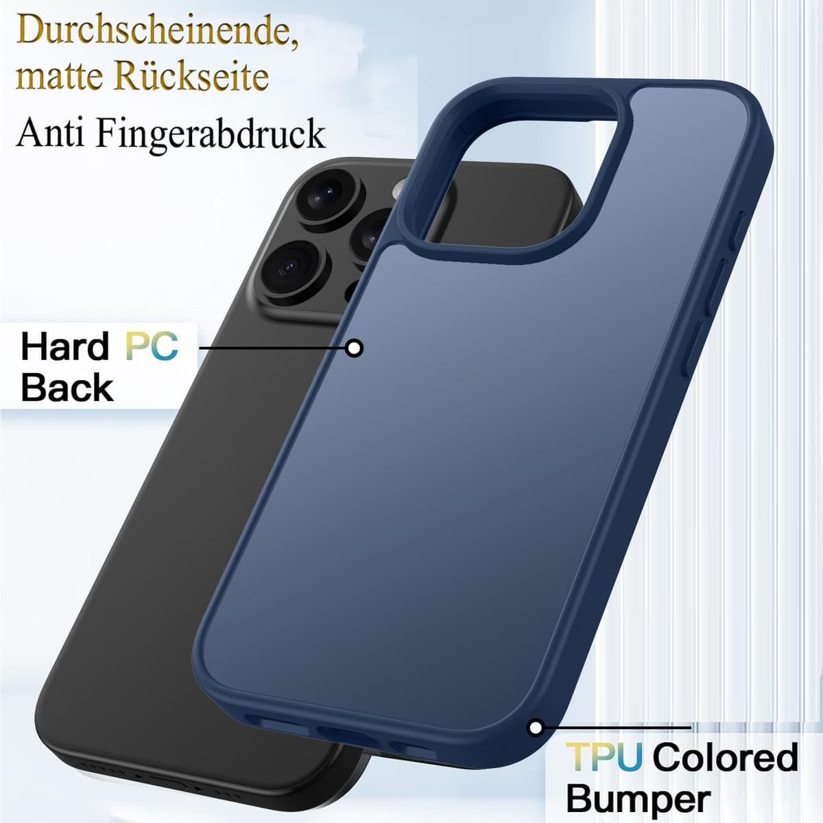Husă mată Andwing iPhone 14 Pro Max 6.7" standard militar protecție cădere, spate transparent mat anti-amprente, albastru închis