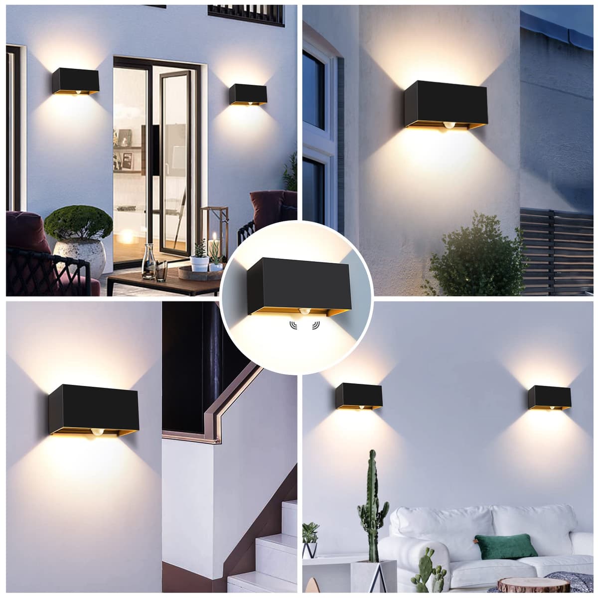 Aplică exterior Kingwen 20W cu senzor mișcare, LED 3000K alb cald, unghi reglabil, negru, IP65 impermeabil