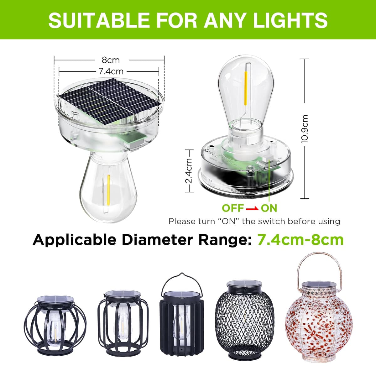 Capac solar înlocuire BUCASA 2 bucăți 8cm, pentru lanterne exterior cu bec tungsten, gradină, masă