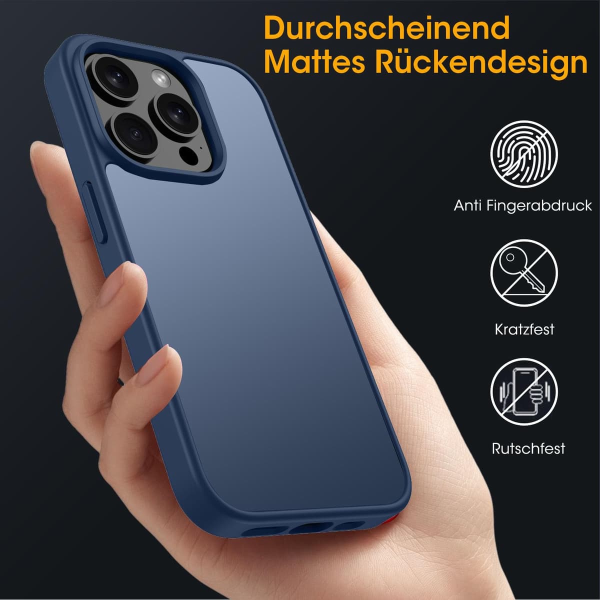 Husă mată Andwing iPhone 14 Pro Max 6.7" standard militar protecție cădere, spate transparent mat anti-amprente, albastru închis