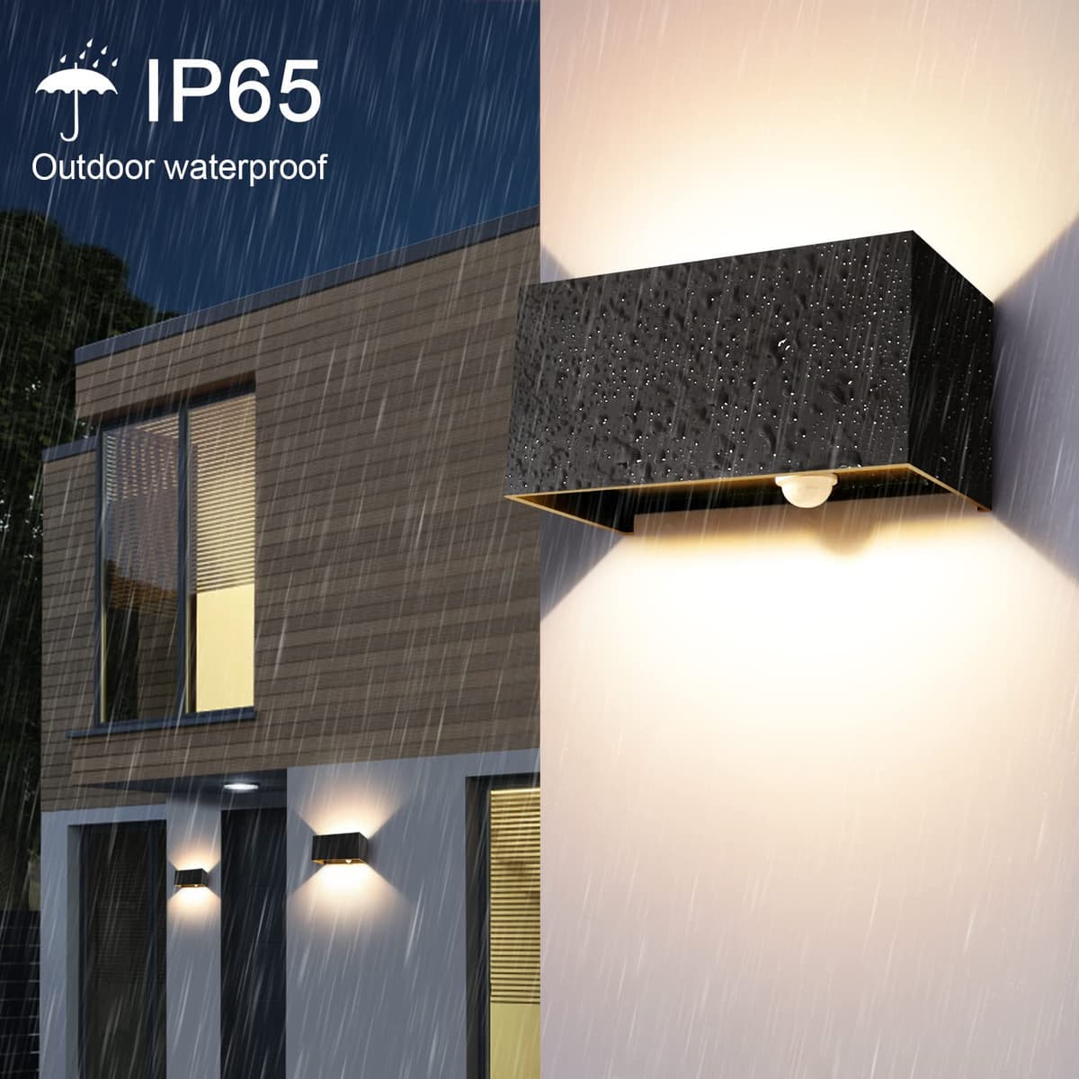 Aplică exterior Kingwen 20W cu senzor mișcare, LED 3000K alb cald, unghi reglabil, negru, IP65 impermeabil