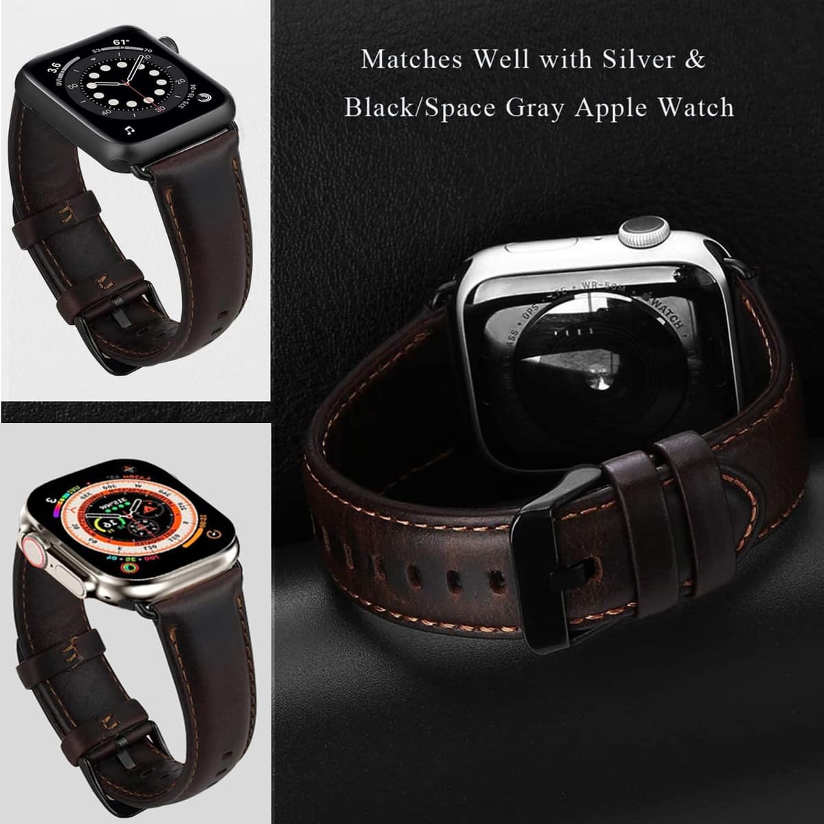 Curea piele MroTech Apple Watch 49mm 44mm 45mm 46mm culoare cafea design elegant clasic