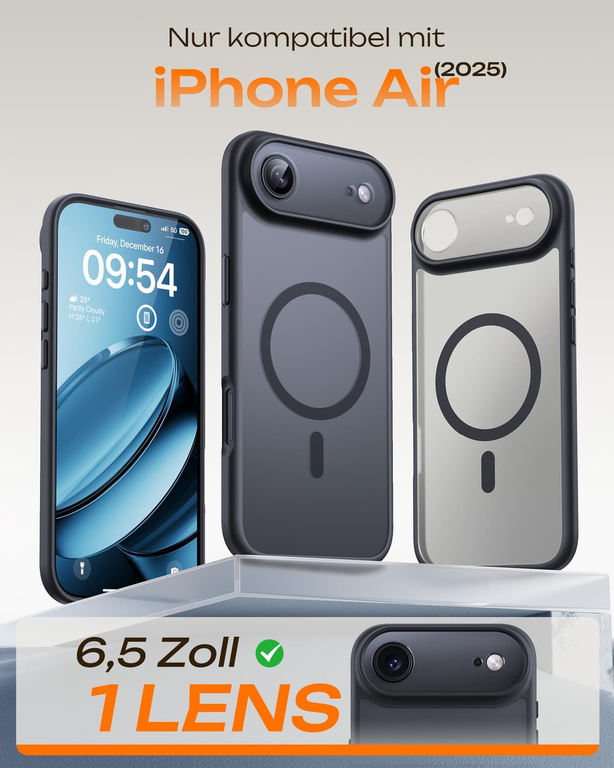 Husă TOCOL iPhone 17 Air MagSafe control cameră anti-șoc translucidă mată neagră