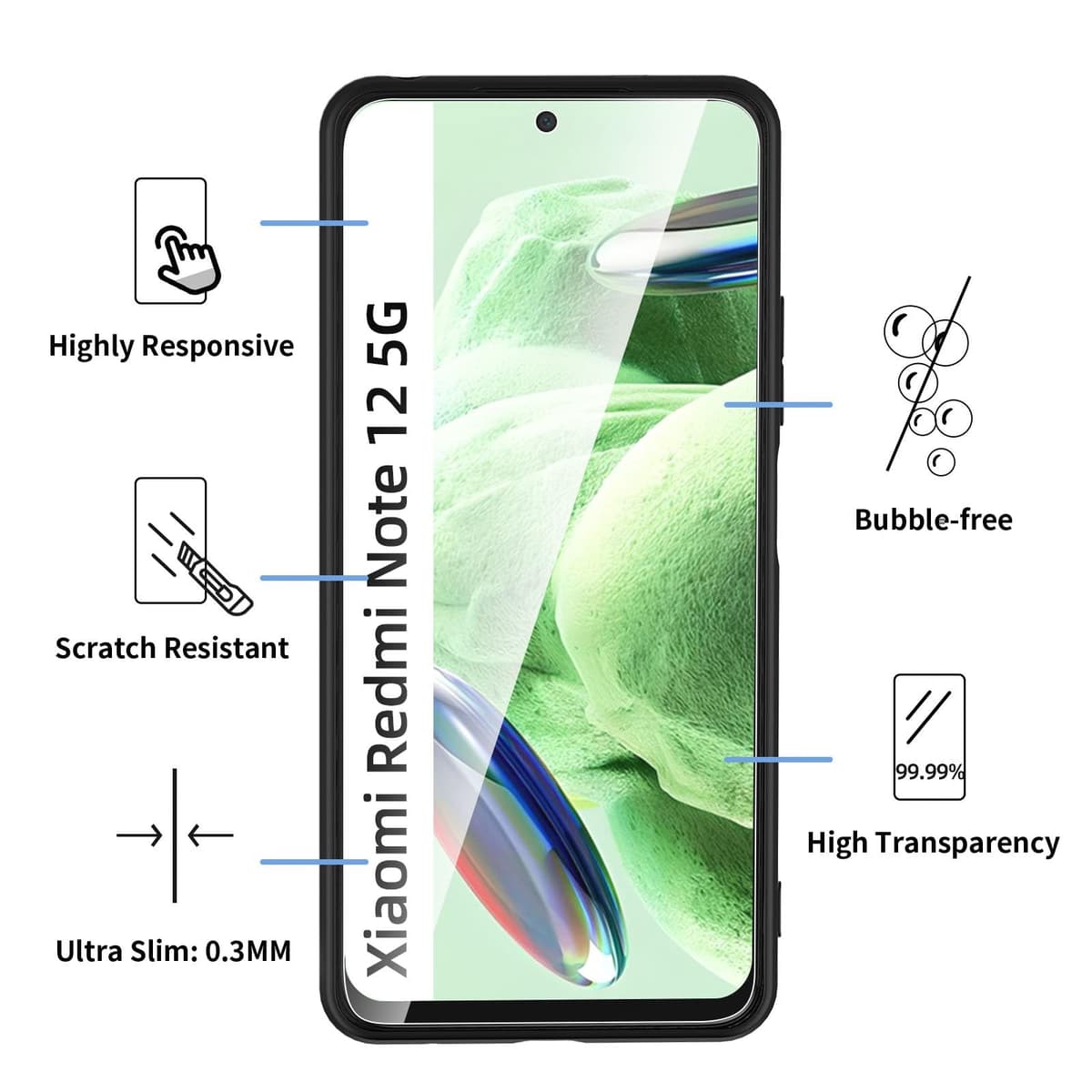 Husă NEW'C Xiaomi Redmi Note 12 5G silicon negru + 2 folii sticlă