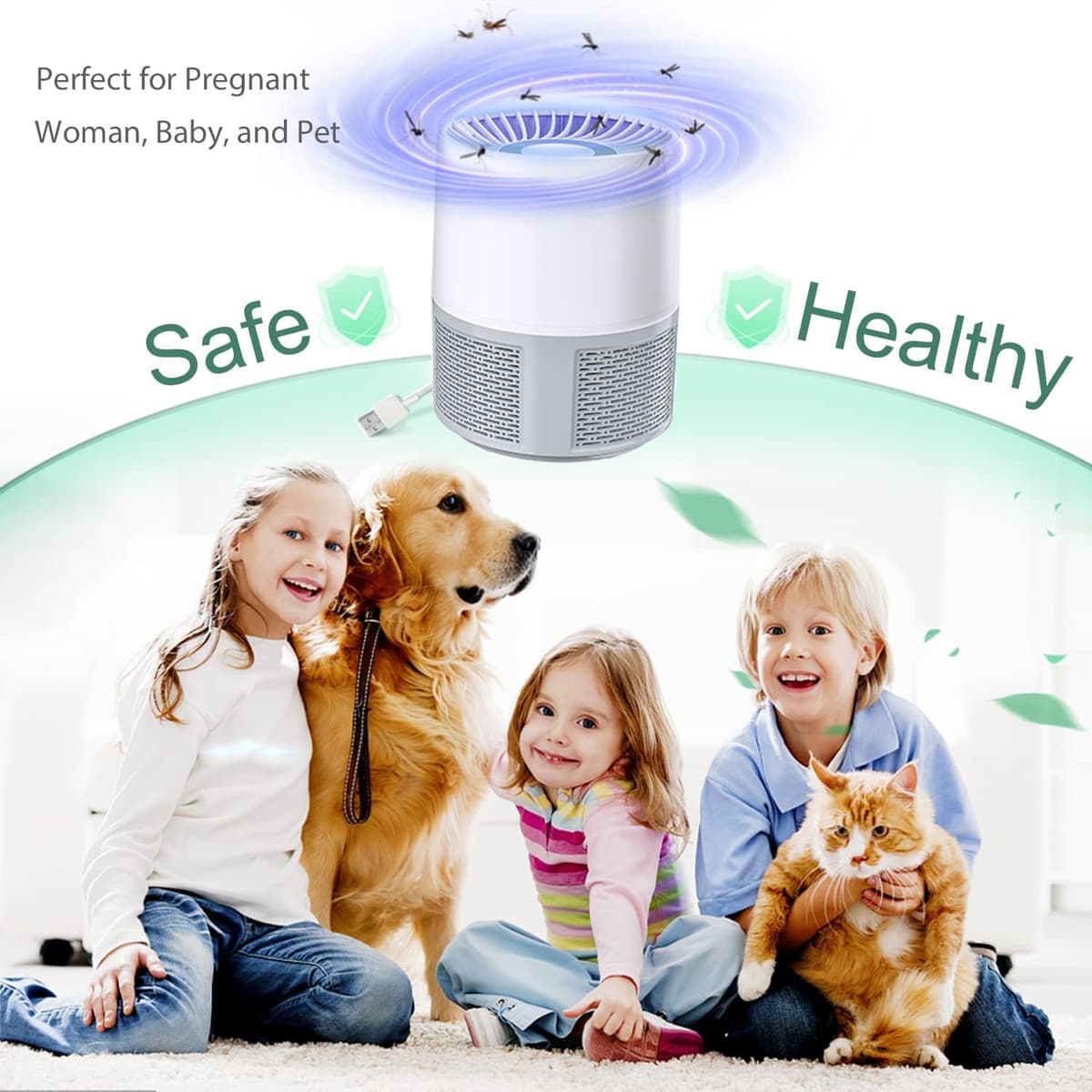 Lampă anti-țânțari Bubbacare electrică, protecție insecte interior/exterior, USB, capcană muște fără zgomot