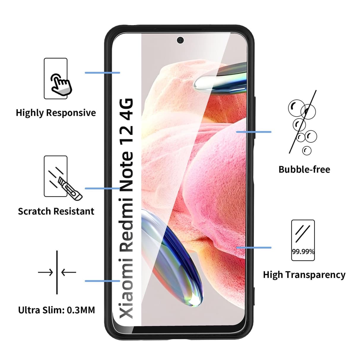 Husă NEW'C Xiaomi Redmi Note 12 4G silicon negru + 2 folii sticlă