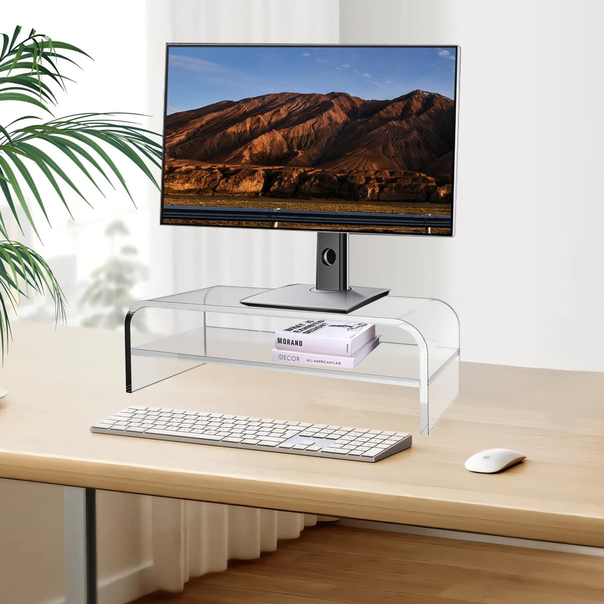 Suport monitor acrilic guofa 2 niveluri, stand ergonomic pentru laptop, ecran, calculator, PC (39 x 20 x 12.6 cm)