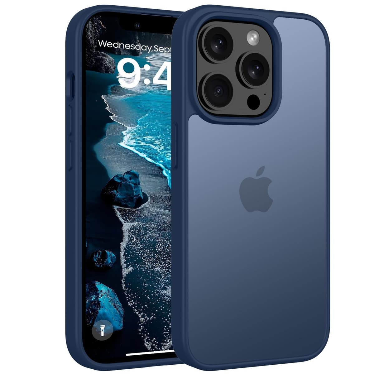 Husă mată Andwing iPhone 14 Pro Max 6.7" standard militar protecție cădere, spate transparent mat anti-amprente, albastru închis