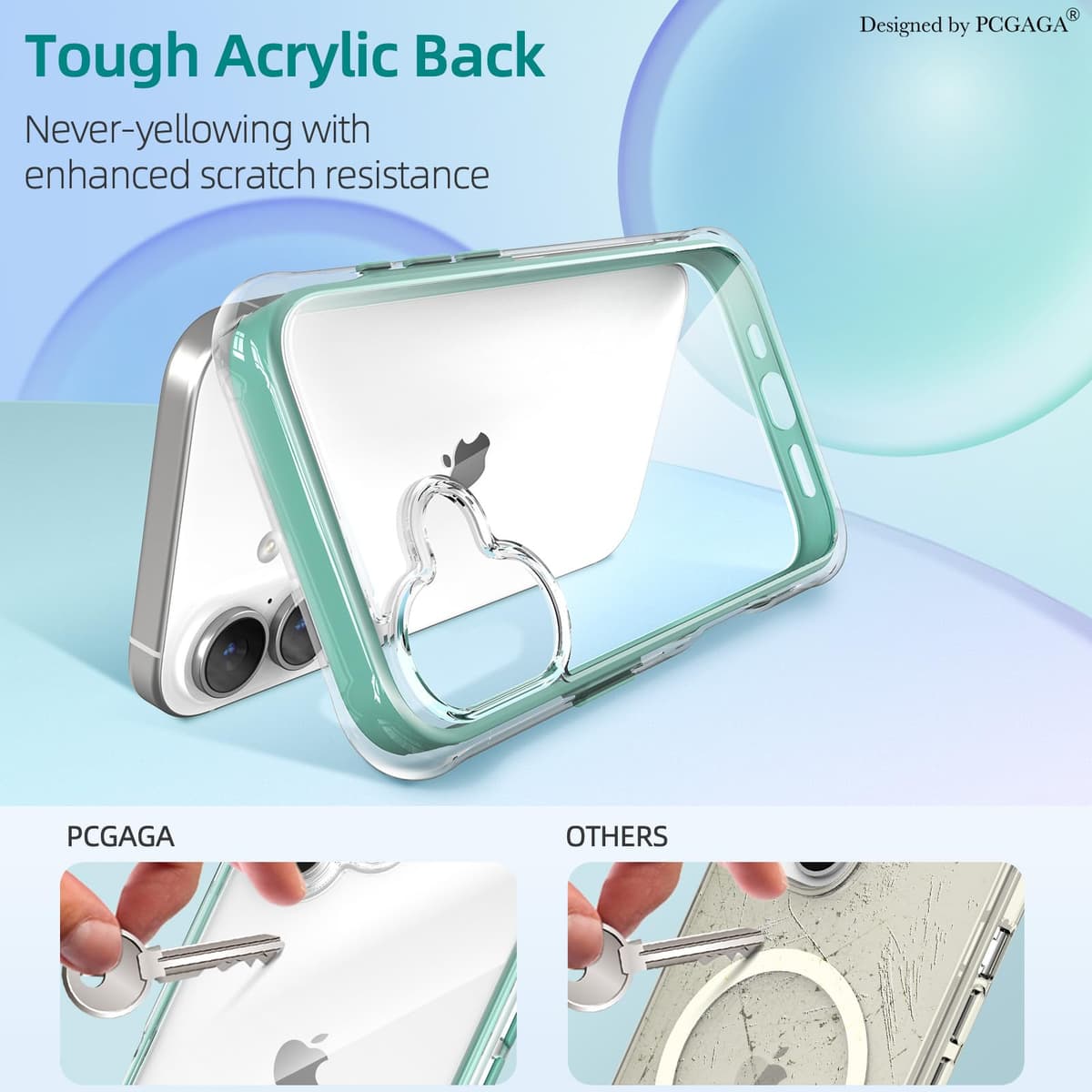 Husă magnetică pcgaga iPhone 15 Pro Max 6.7" MagSafe, model relief transparent PC+TPU, include folie protecție ecran și lanț perlat