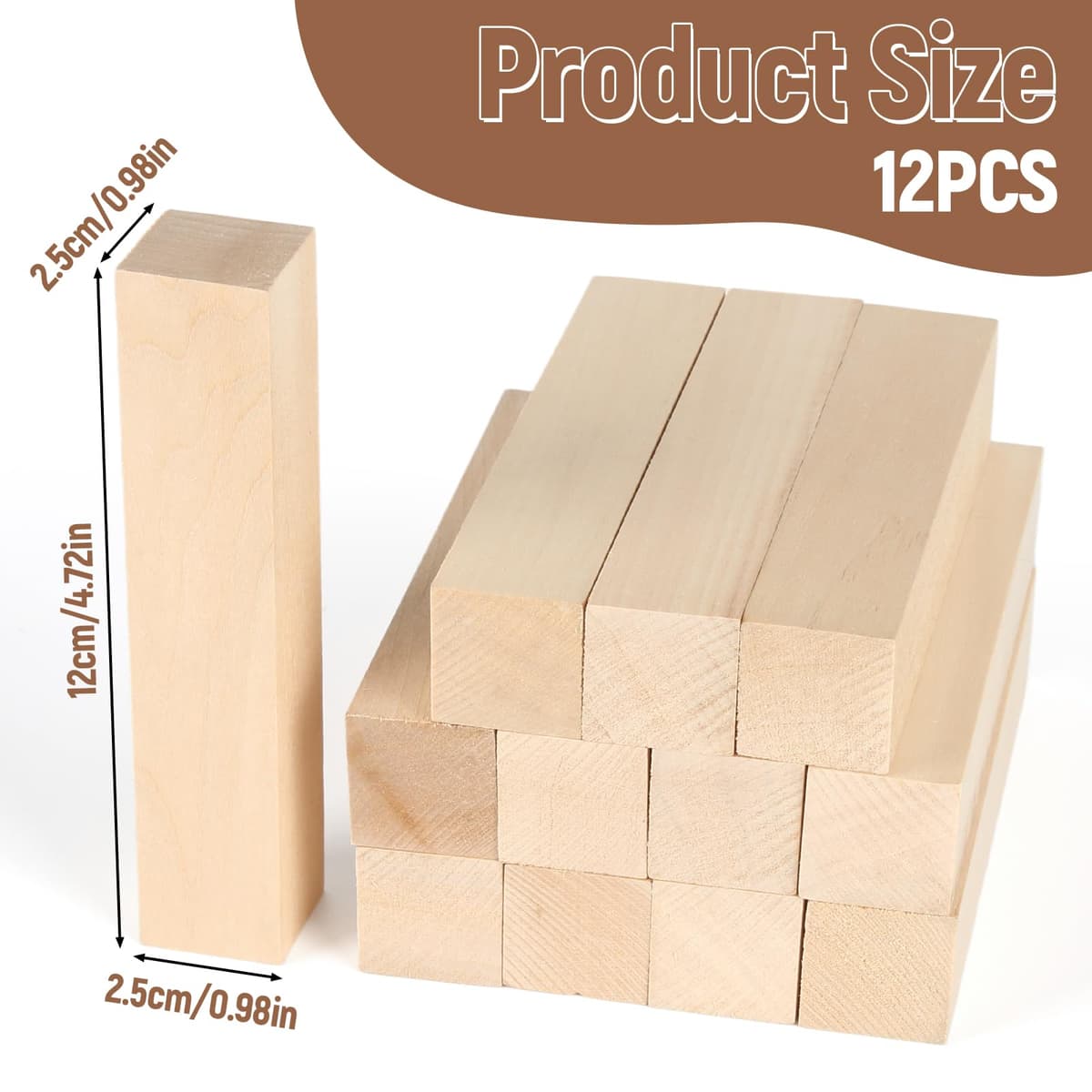 Lemn tei sculptură ZEFAN 12buc 12x2.5x2.5cm moale sculptat gravură artizanat