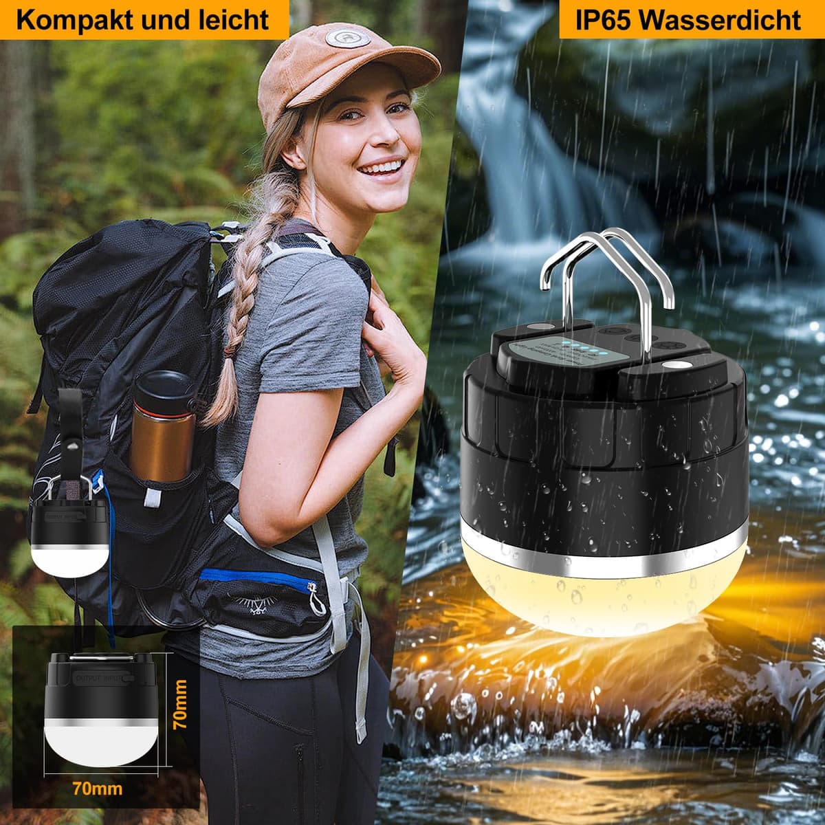 Lampă camping LED TSOCOS reîncărcabilă 4000mAh portabilă 4 moduri verde outdoor