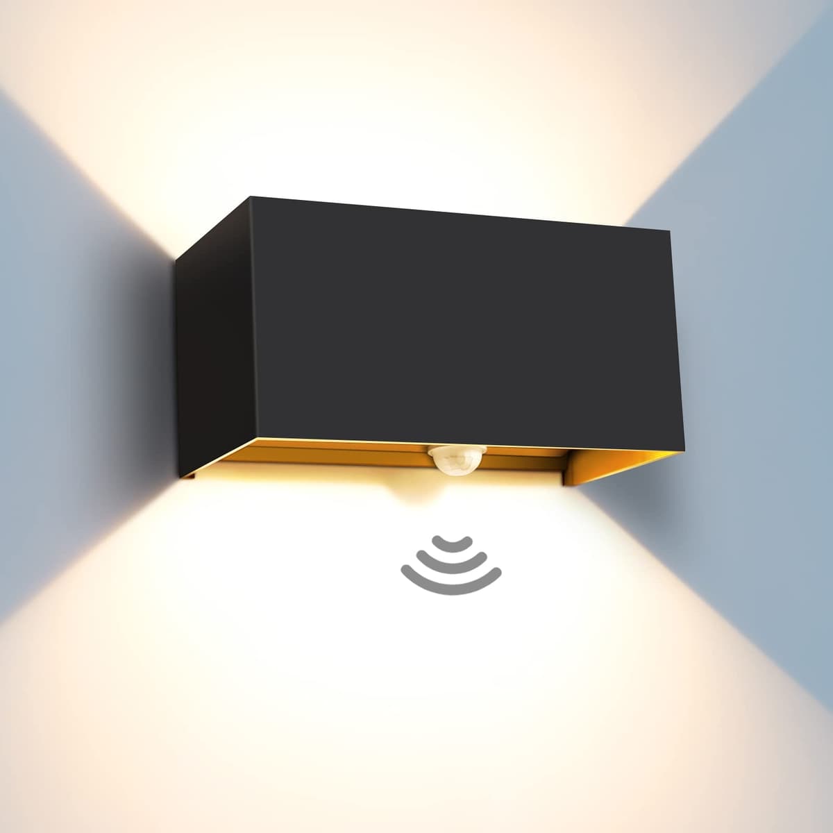 Aplică exterior Kingwen 20W cu senzor mișcare, LED 3000K alb cald, unghi reglabil, negru, IP65 impermeabil