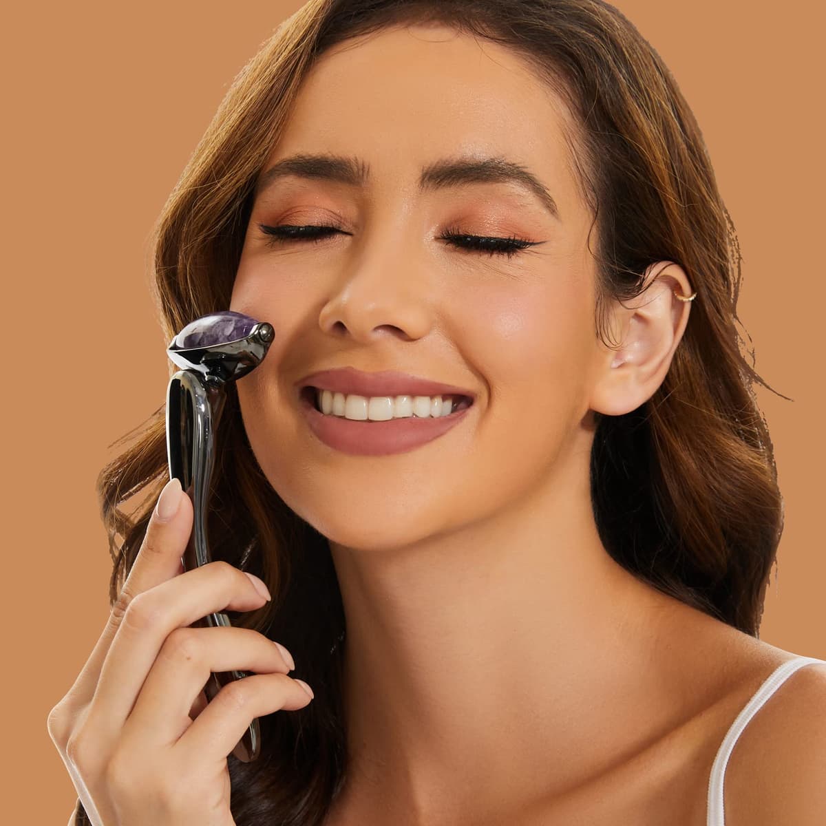Roller facial jade ROMALOVE masaj ochi anti-îmbătrânire violet argintiu instrument frumusețe