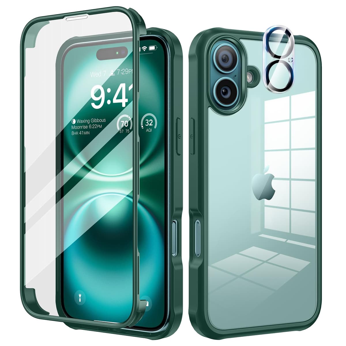 Husă seacosmo iPhone 16 verde protector sticlă securizată anti-șoc integrat