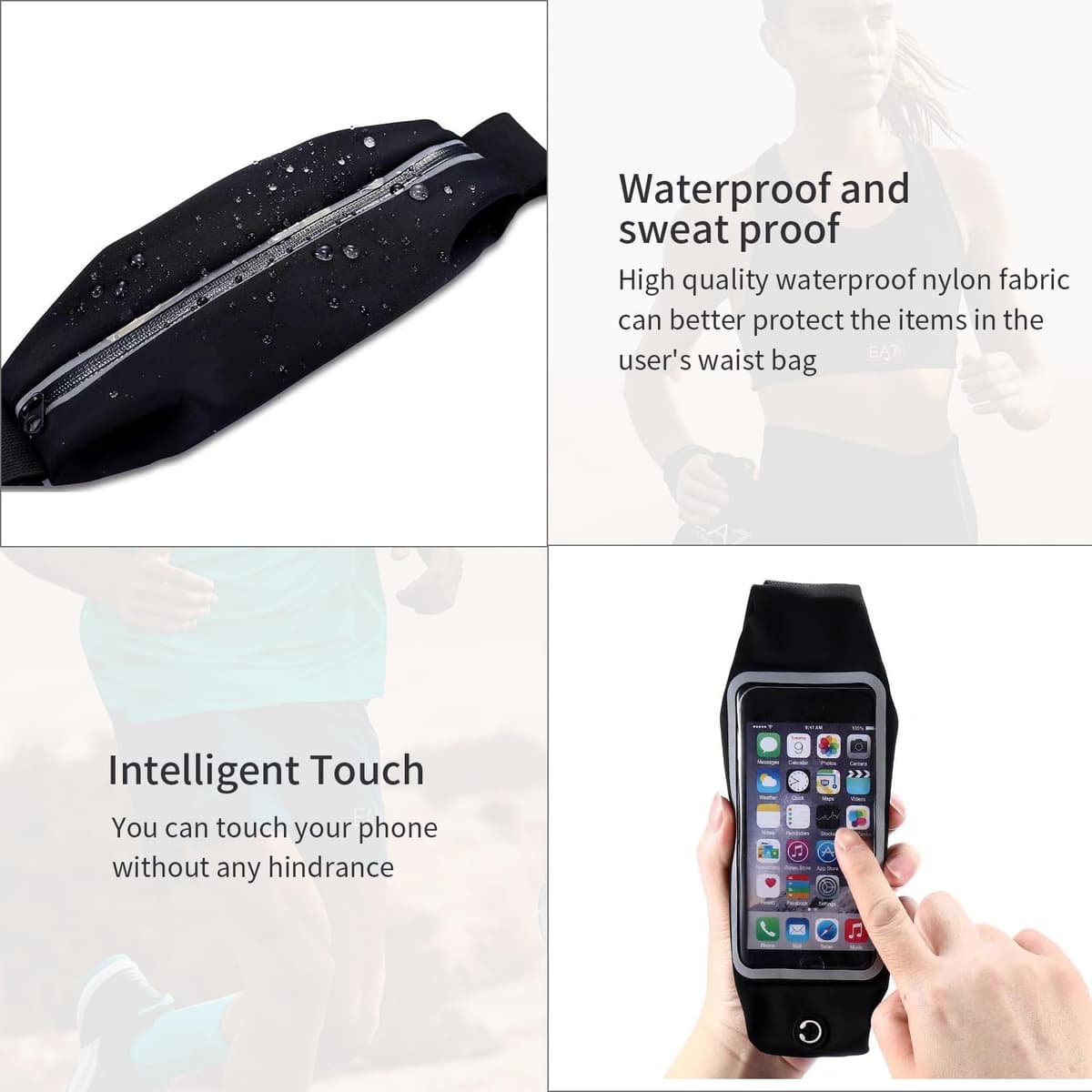 Curea alergare jogging Generisch reglabilă buzunar telefon tactil impermeabil