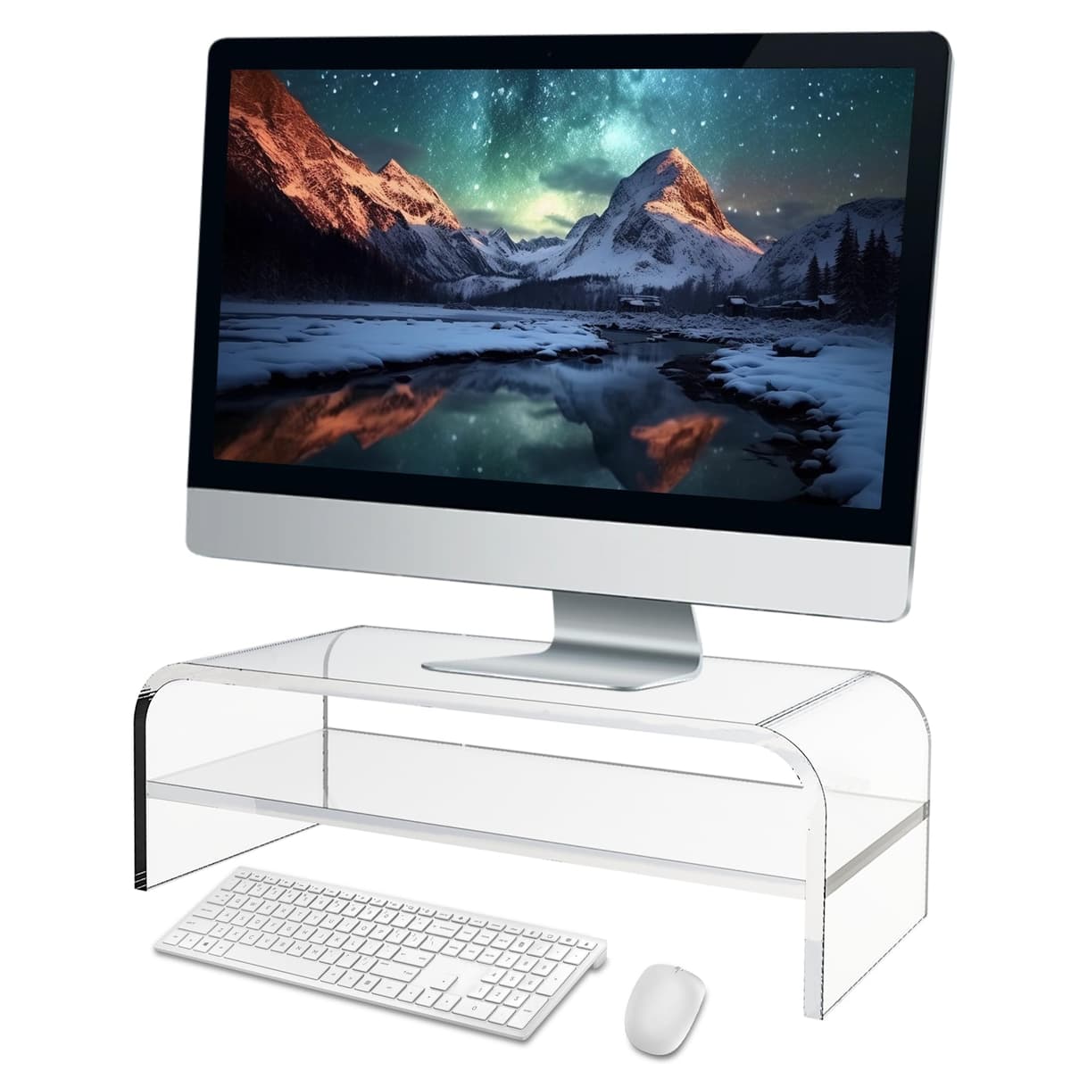 Suport monitor acrilic guofa 2 niveluri, stand ergonomic pentru laptop, ecran, calculator, PC (39 x 20 x 12.6 cm)