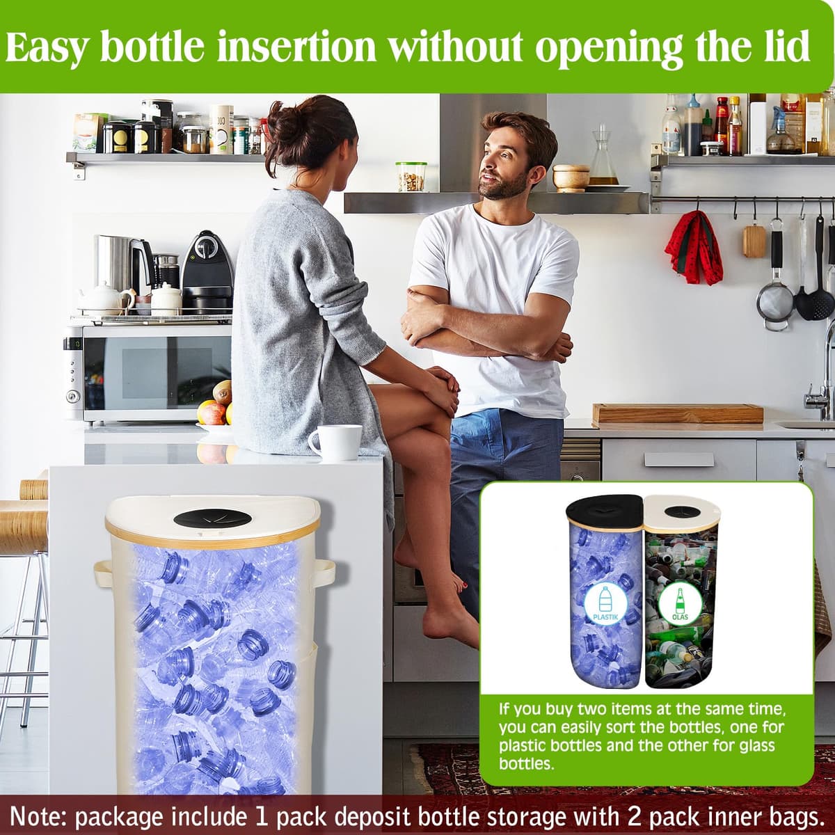Container colectare sticle goale FuBegi 100L capac recipient PET durabil