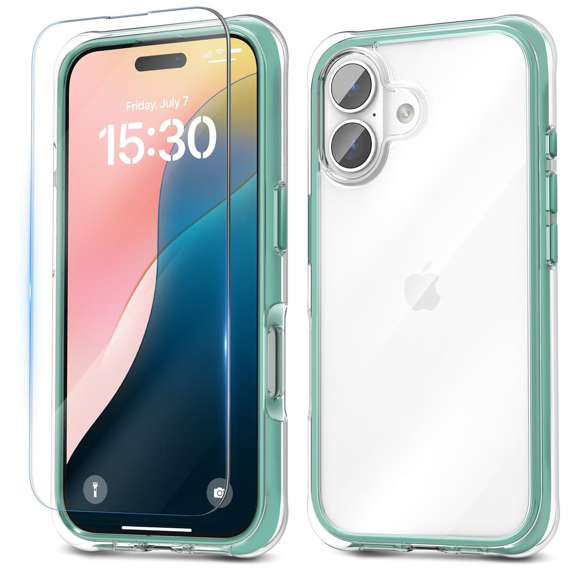 Husă magnetică pcgaga iPhone 15 Pro Max 6.7" MagSafe, model relief transparent PC+TPU, include folie protecție ecran și lanț perlat