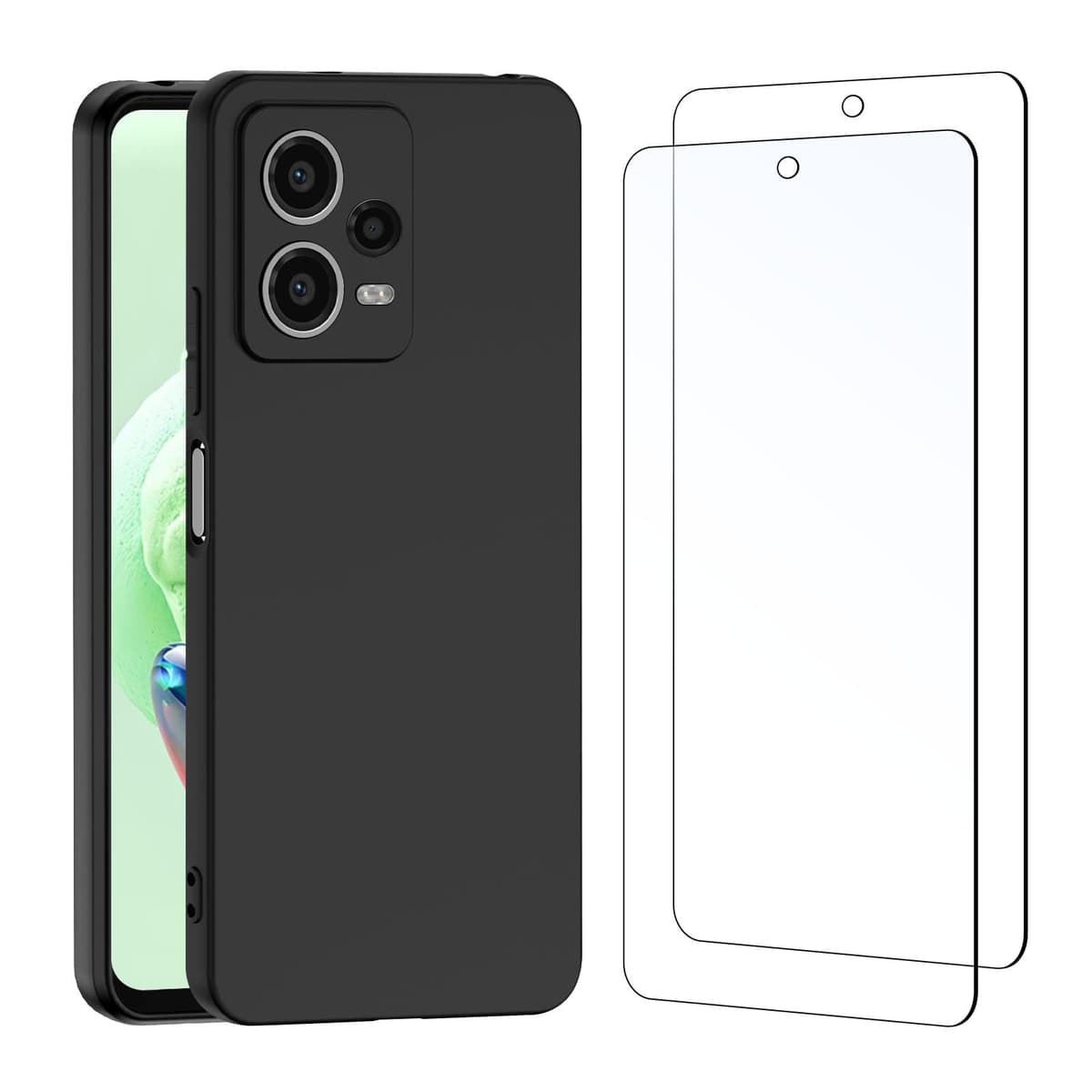 Husă NEW'C Xiaomi Redmi Note 12 5G silicon negru + 2 folii sticlă