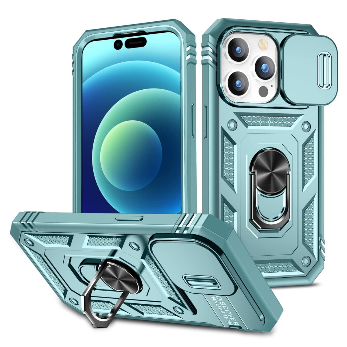 Husă Whyzshiyi iPhone 14 Pro Max albastră protecție cameră militar stand