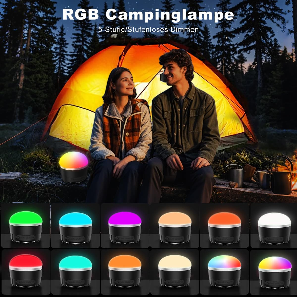 Lampă camping LED TSOCOS reîncărcabilă 4000mAh portabilă 4 moduri neagră indoor