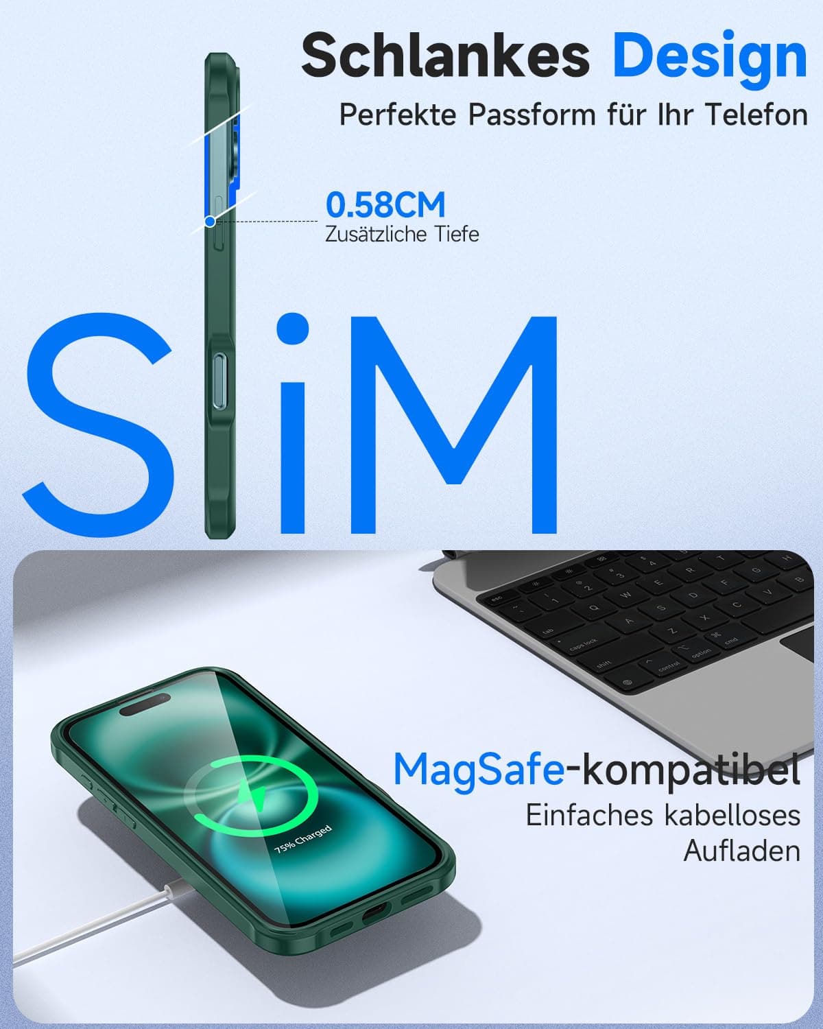 Husă seacosmo iPhone 16 verde protector sticlă securizată anti-șoc integrat