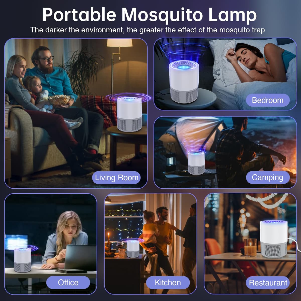 Capcană insecte electrică Bubbacare UV, lampă anti-țânțari, capcană muște interior USB portabil pentru dormitor, living, birou, bucătărie, camping