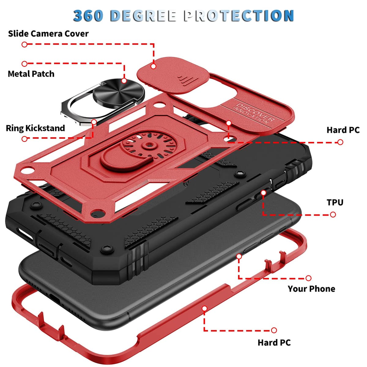 Husă Whyzshiyi iPhone 11 neagră cameră glisantă militar anti-șoc stand