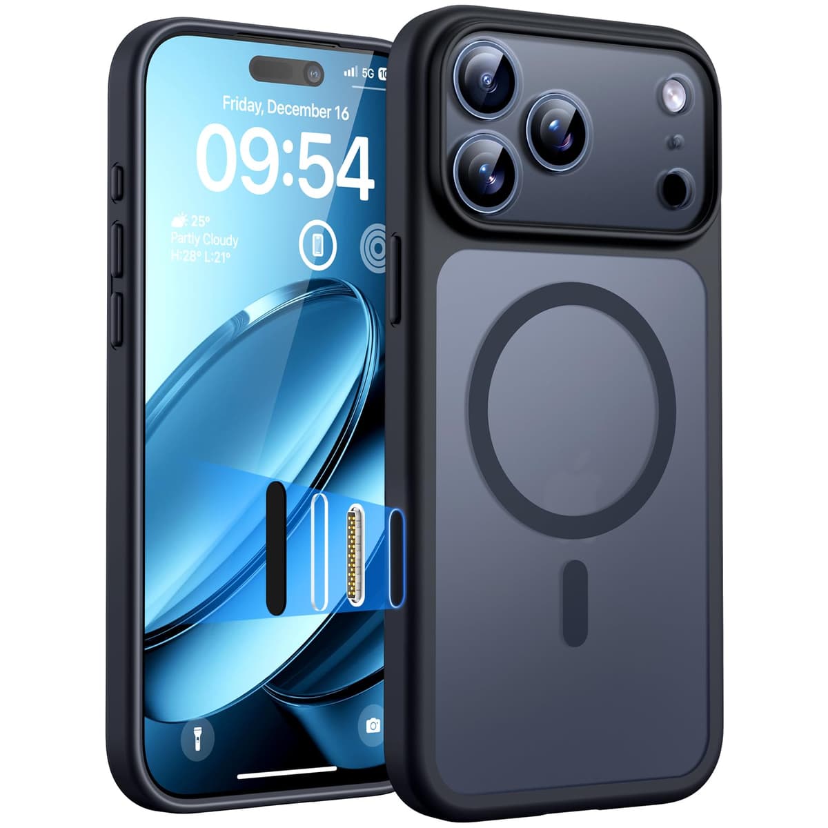 Husă TOCOL iPhone 17 Pro Max MagSafe control cameră anti-șoc translucidă mată neagră
