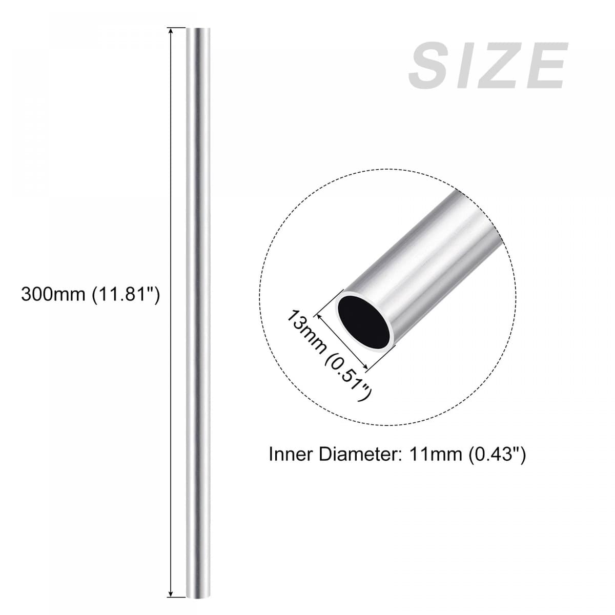 Tub aluminiu sourcing map 6063 13x11x300mm rotund DIY mașinărie proiecte