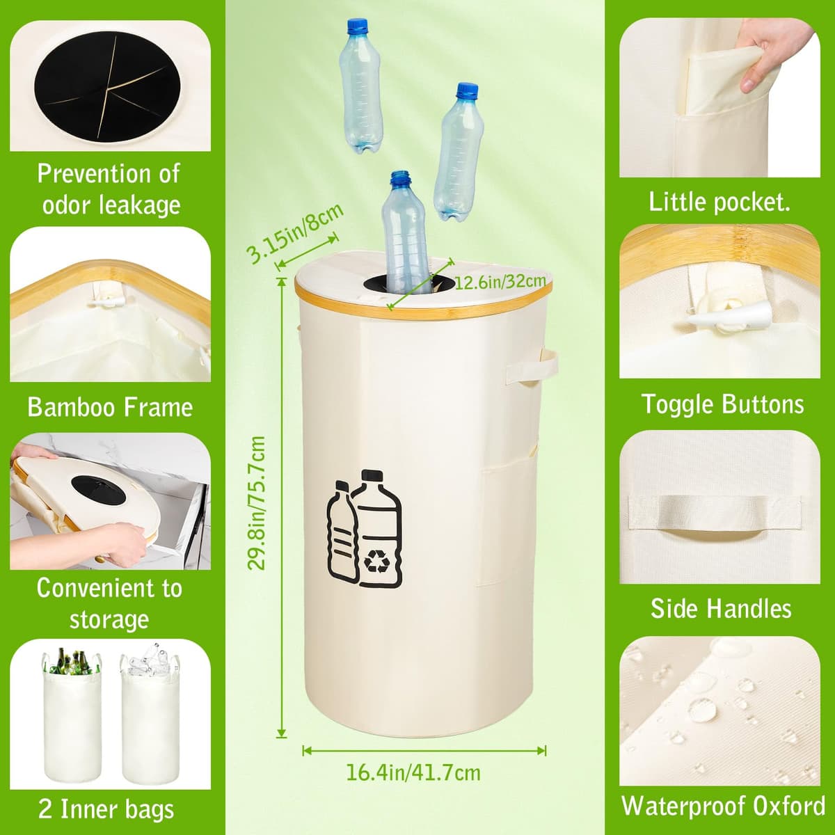 Container colectare sticle goale FuBegi 100L capac recipient PET durabil