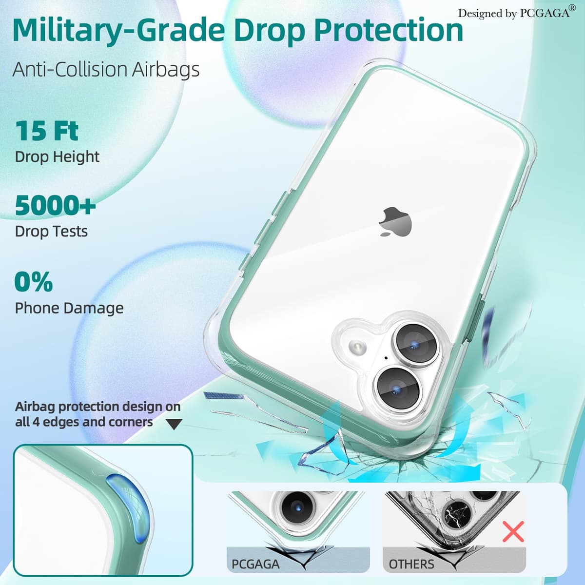 Husă magnetică pcgaga iPhone 15 Pro Max 6.7" MagSafe, model relief transparent PC+TPU, include folie protecție ecran și lanț perlat