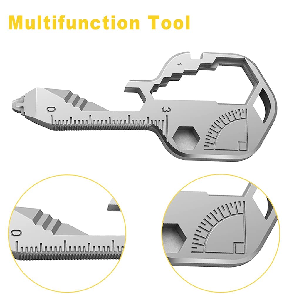 Unealtă multifuncțională Shao hua 24-in-1 inox formă cheie, portabil buzunar, instrument supraviețuire urgență, desfăcător sticle, argintiu